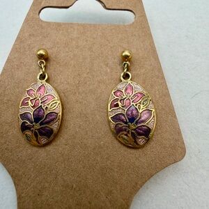 Vintage Cloisonné Cue Pink Drop pierced earrings